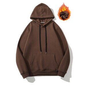 Men's Pullover Hoodie Warm Fleece Sweatshirt Jumper Sweater Pockets (Brown)